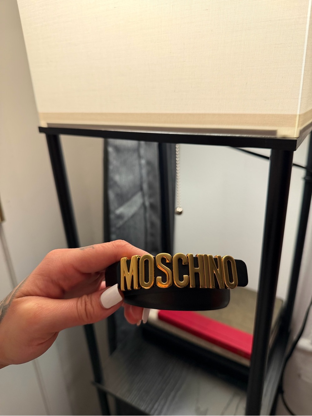 Moschino Black Leather Belt with Gold Logo